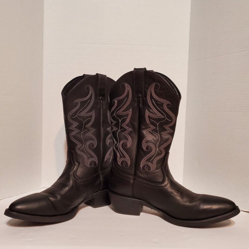 Justin Black Leather Stitch Detail Cowboy Boots Style 2566 Men's Size 11D
